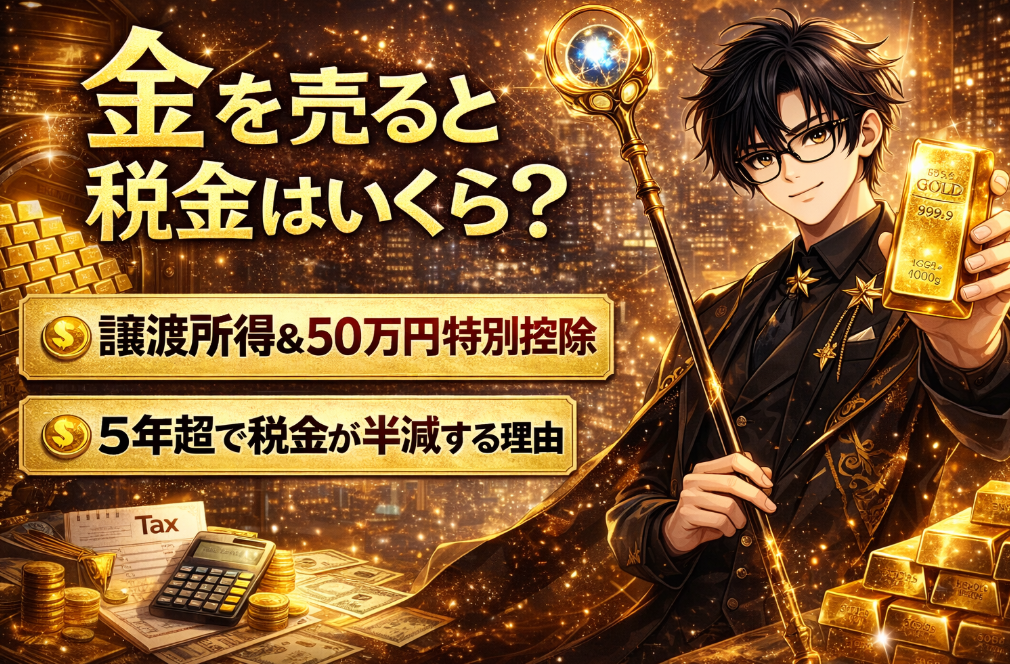 金を売ると税金はいくら？譲渡所得と50万円特別控除・5年ルールまで徹底解説