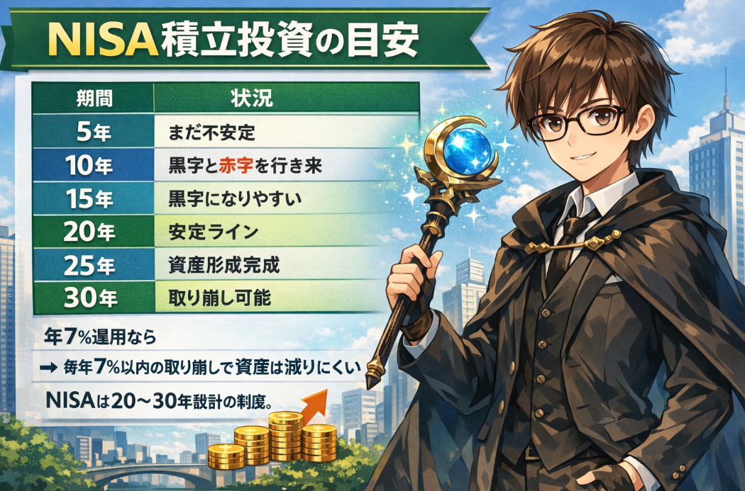 NISA積立投資は何年で増える？黒字安定・取り崩しの目安を時系列でわかりやすく解説